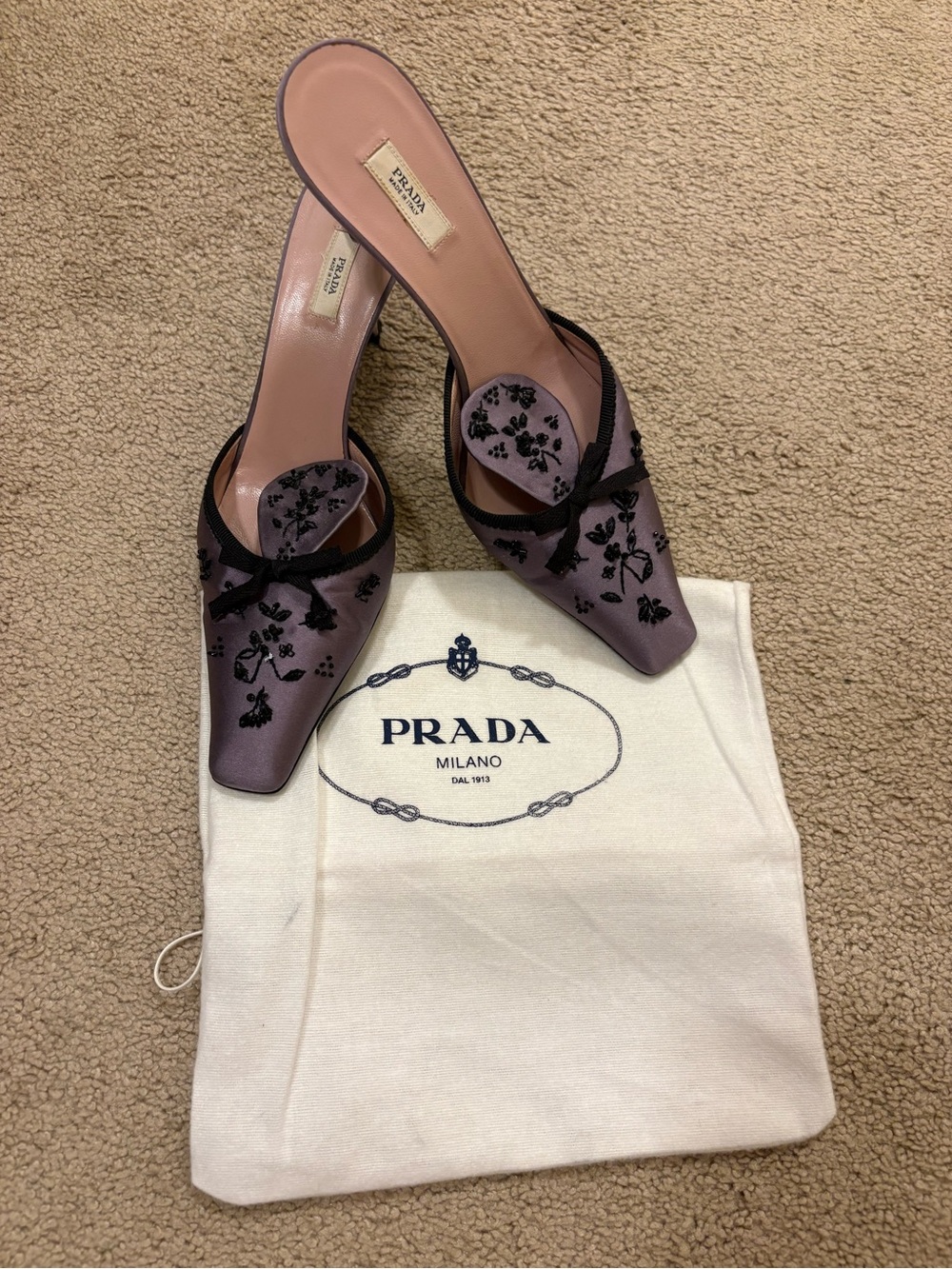 RARE Prada Purple Satin Embellished Kitten Heels - Picture 6 of 9